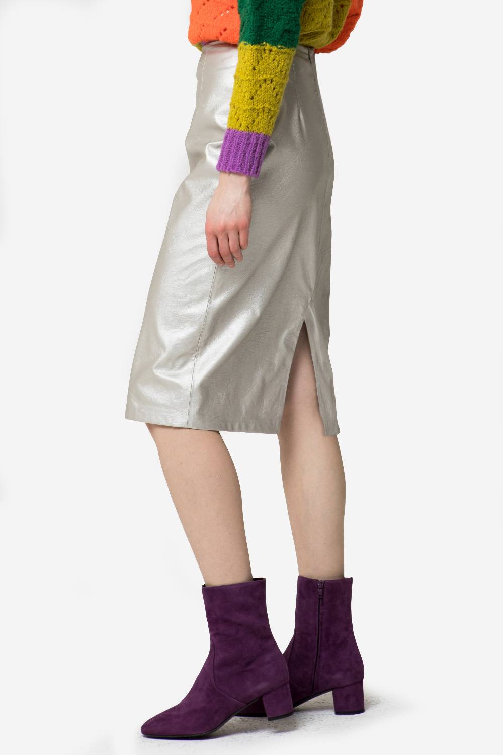 Kristina Ti JANE - Eccentric silver eco-leather sheath dress Vendita Economica