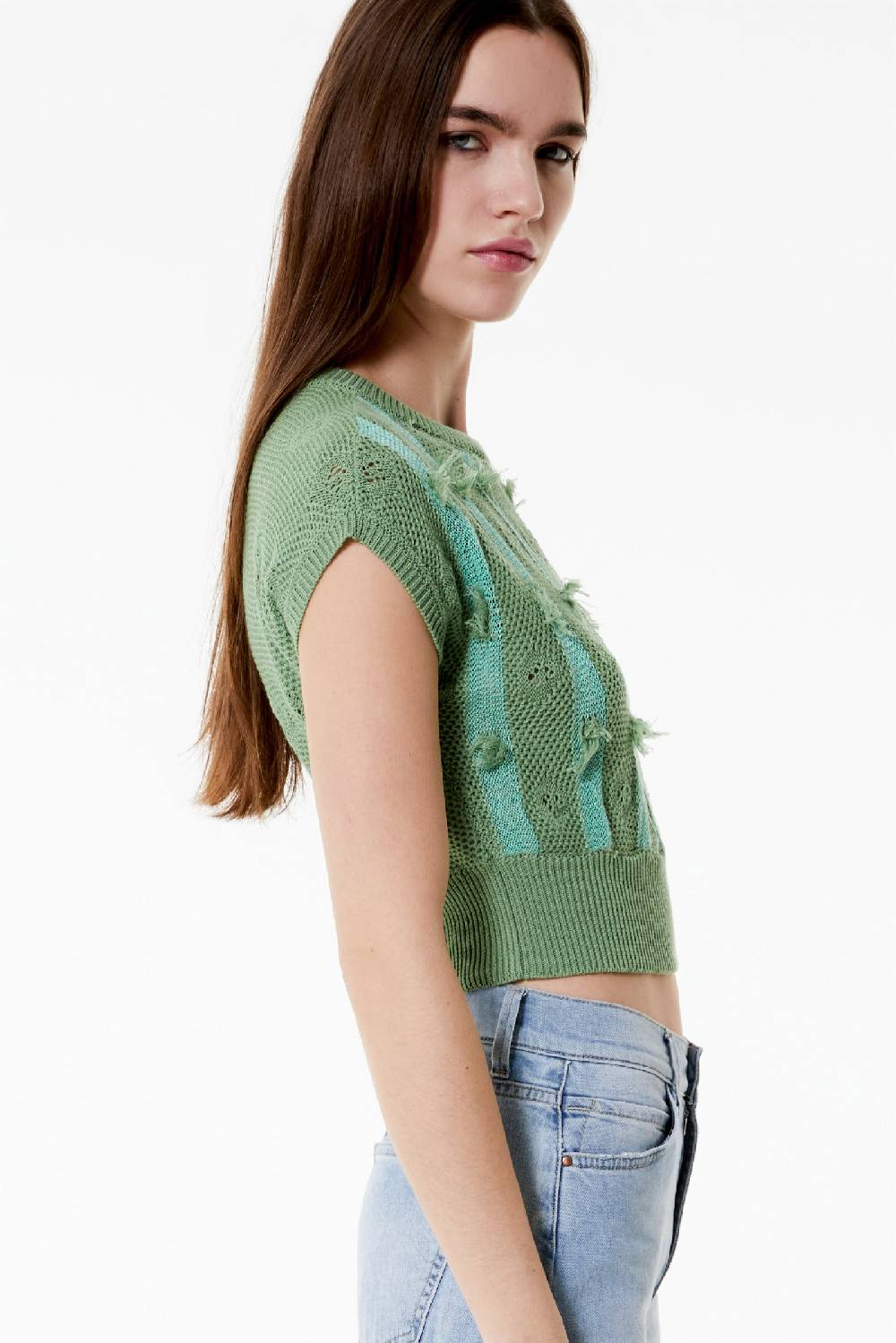 Kristina Ti TEA - Knitted crop top Fringe Sconto di tempo limitato