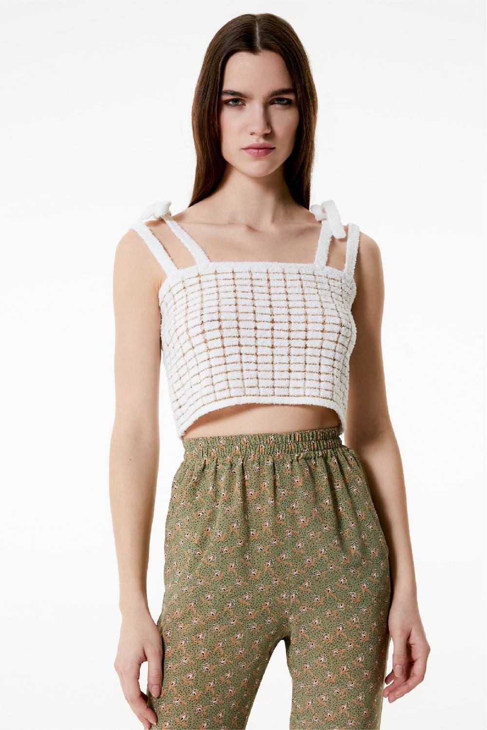 Kristina Ti GIULIA - Crop top with shoulder pads Goldy Prezzo di fabbrica