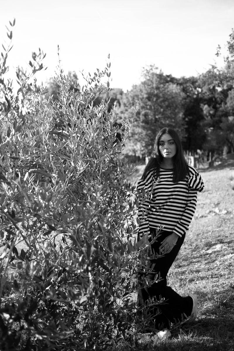 Olive E Miele T-SHIRT IDA RIGHE BIANCO-NERO Only for today