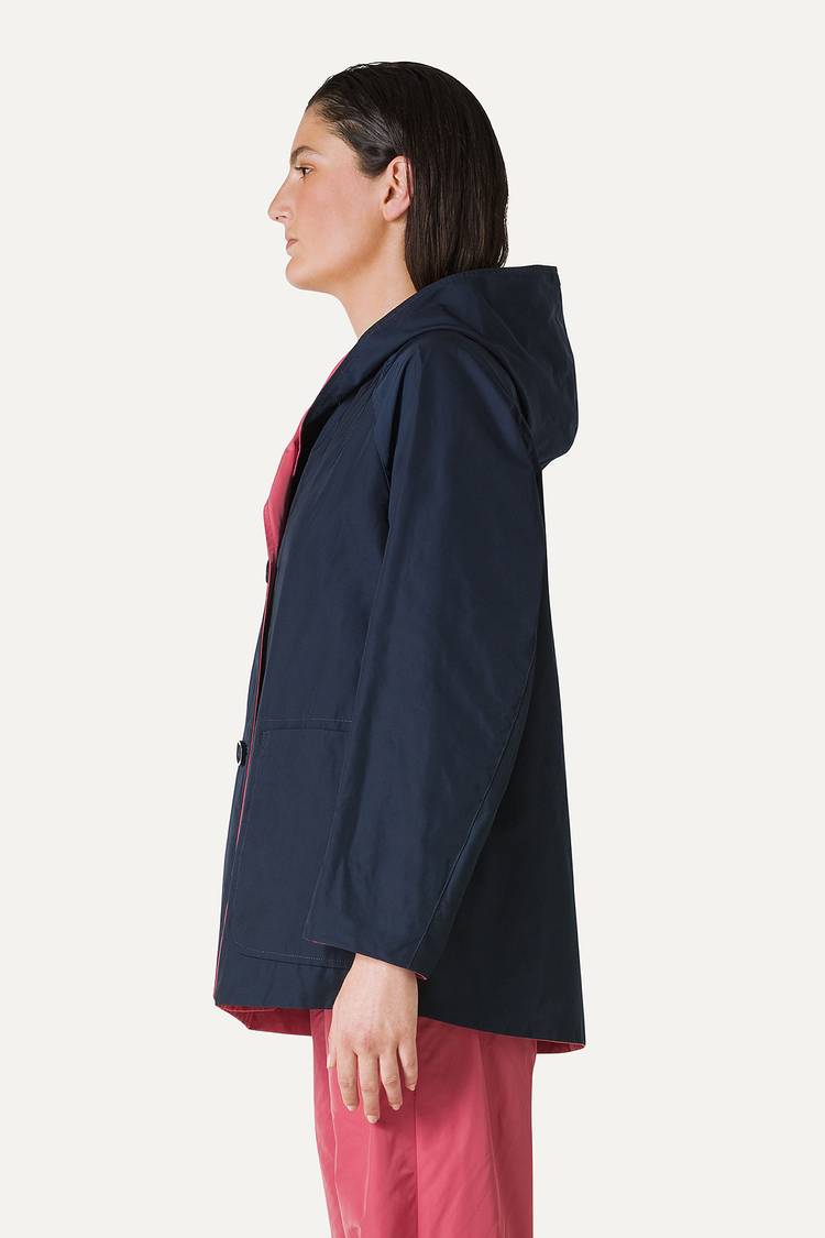 Oof Wear IMPERMEABILE REVERSIBILE CON CAPPUCCIO IN NYLON MEMORY 9411 - BLU NOTTE/ROSA ANTICO Qualità Garantita