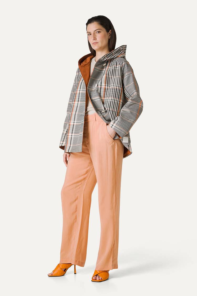 Oof Wear IMPERMEABILE REVERSIBILE CON CAPPUCCIO IN NYLON MEMORY CON DISEGNO CHECK 9411 - ARANCIONE/PAPRIKA Negozi Online
