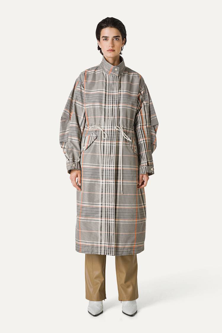 Oof Wear PARKA LUNGO OVER IN NYLON MEMORY CON DISEGNO CHECK 9211 - ARANCIO/CREMA Promozione Limitata