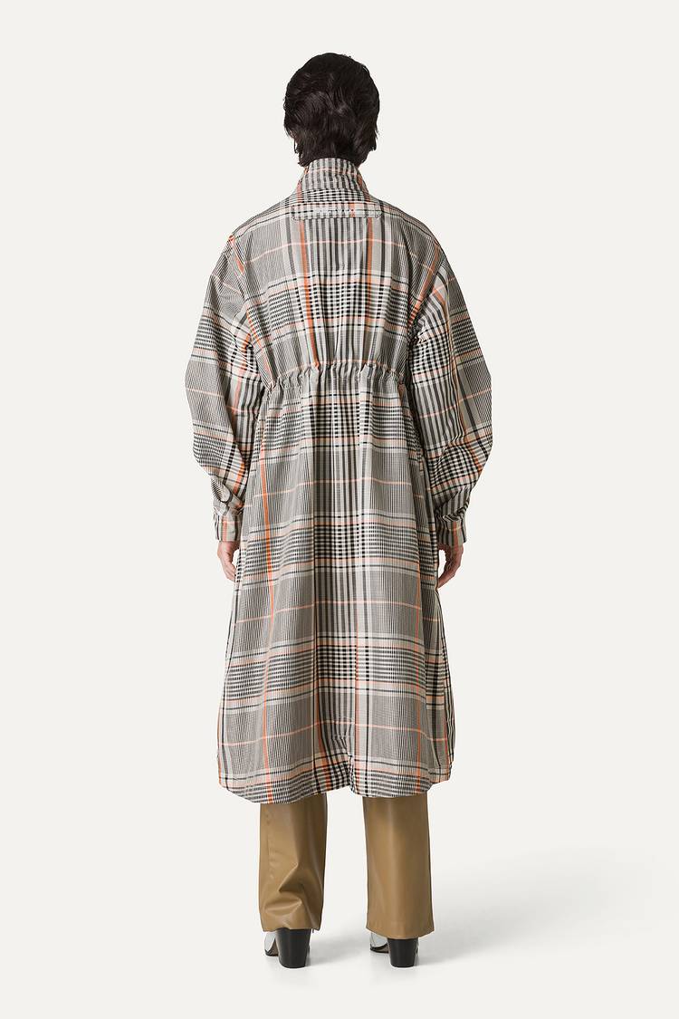 Oof Wear PARKA LUNGO OVER IN NYLON MEMORY CON DISEGNO CHECK 9211 - ARANCIO/CREMA Promozione Limitata