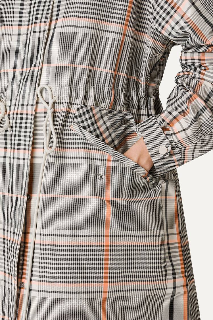 Oof Wear PARKA LUNGO OVER IN NYLON MEMORY CON DISEGNO CHECK 9211 - ARANCIO/CREMA Promozione Limitata