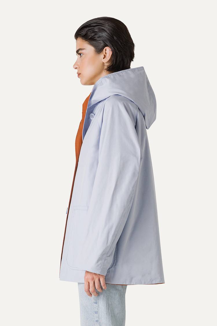 Oof Wear IMPERMEABILE REVERSIBILE CON CAPPUCCIO IN NYLON MEMORY 9411 - GHIACCIO/PAPRIKA Fino Al -60%