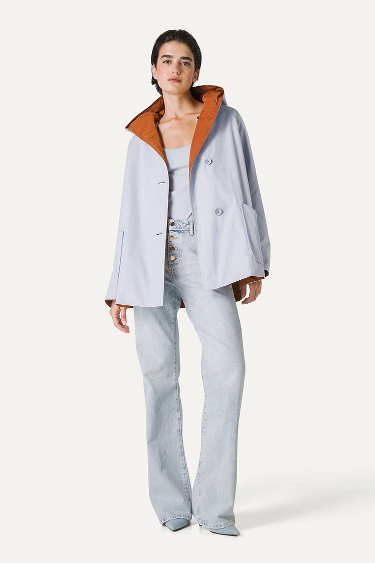 Oof Wear IMPERMEABILE REVERSIBILE CON CAPPUCCIO IN NYLON MEMORY 9411 - GHIACCIO/PAPRIKA Fino Al -60%