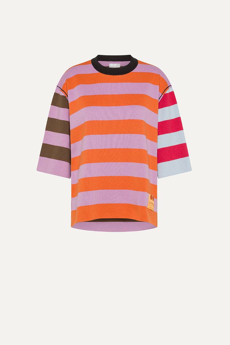 Oof Wear T-SHIRT A RIGHE COLORATE IN COTONE 4055 - LILLA/ARANCIO Novità
