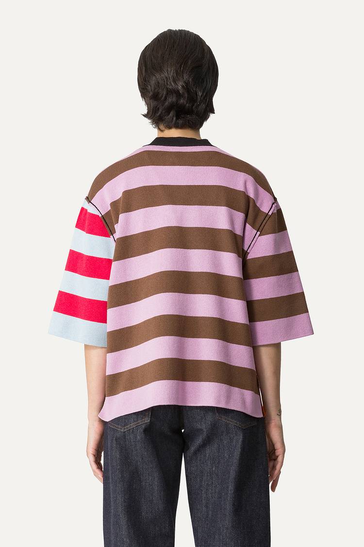 Oof Wear T-SHIRT A RIGHE COLORATE IN COTONE 4055 - LILLA/ARANCIO Novità