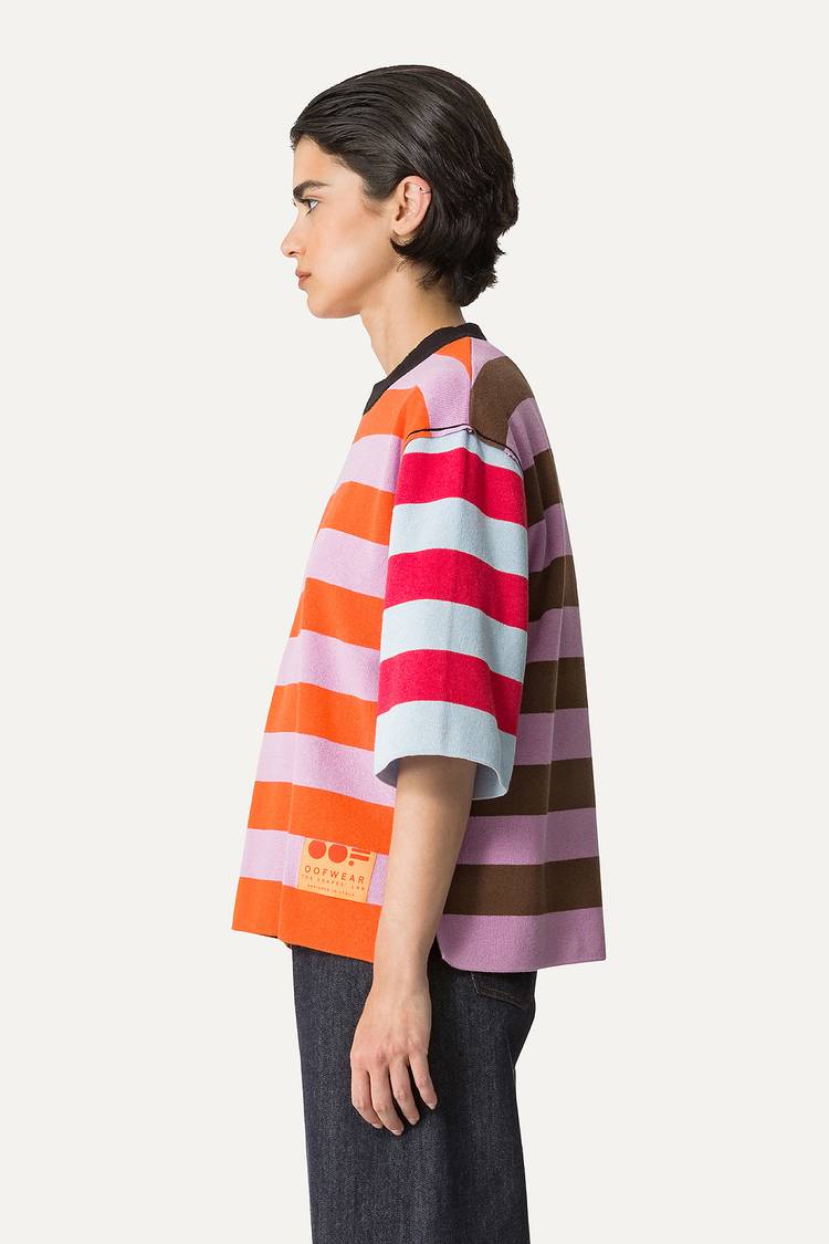 Oof Wear T-SHIRT A RIGHE COLORATE IN COTONE 4055 - LILLA/ARANCIO Novità