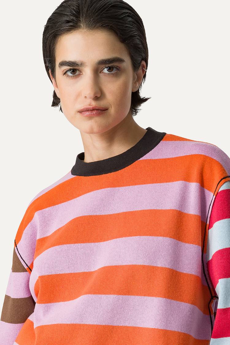 Oof Wear T-SHIRT A RIGHE COLORATE IN COTONE 4055 - LILLA/ARANCIO Novità