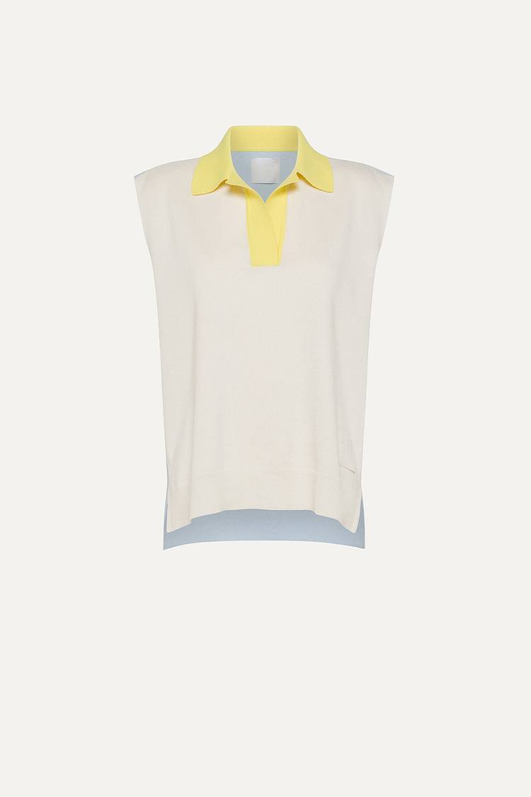 Oof Wear GILET COLORATO IN COTONE 4057 - PANNA/AZZURRO Presa