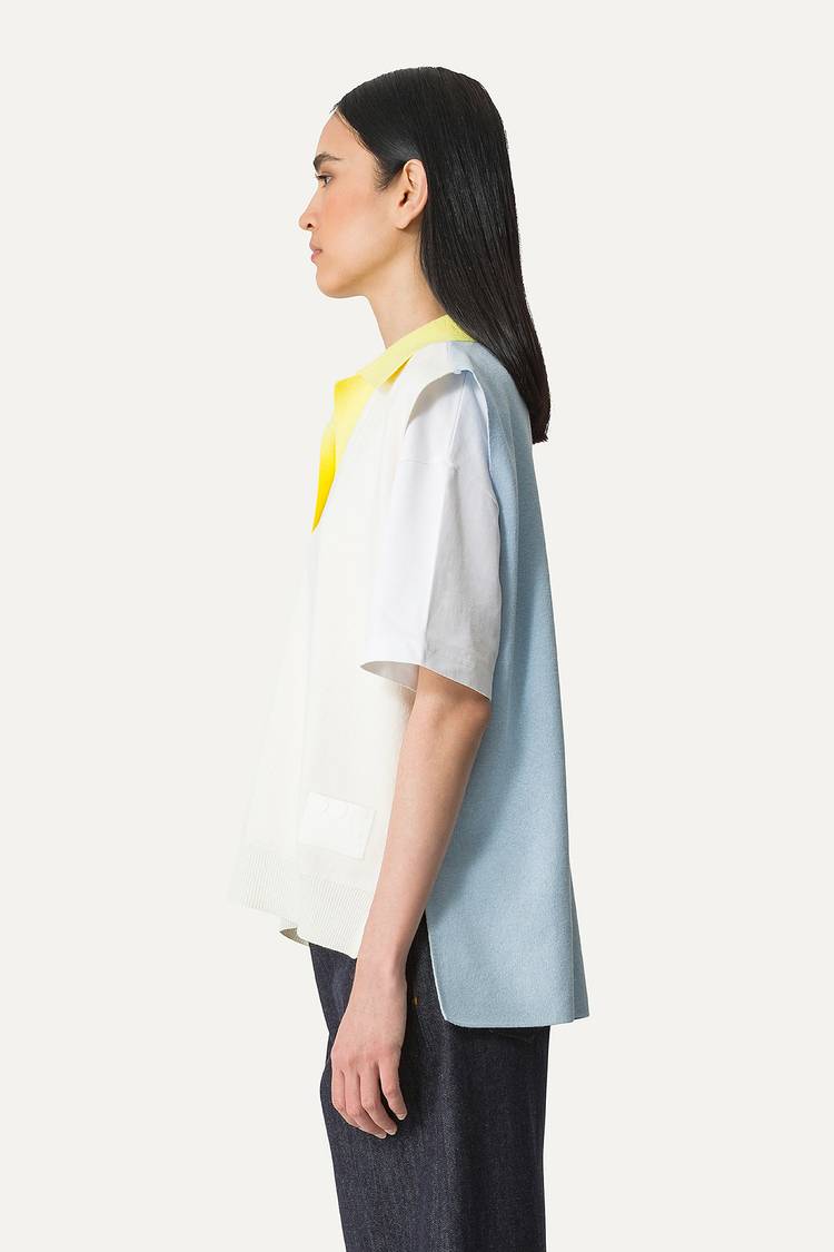 Oof Wear GILET COLORATO IN COTONE 4057 - PANNA/AZZURRO Presa