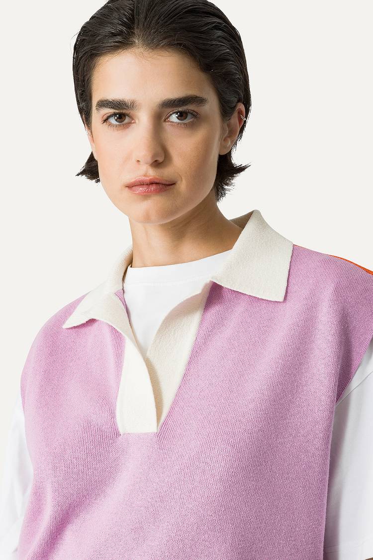 Oof Wear GILET COLORATO IN COTONE 4057 - LILLA/ARANCIO Offerta