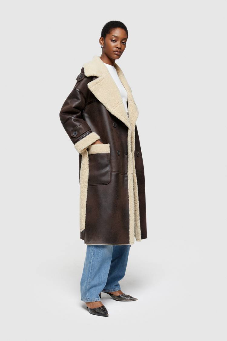 Oof Wear CAPPOTTO LUNGO REVERSIBILE 9263 IN ECO-MONTONE - MARRONE/CREMA 2025