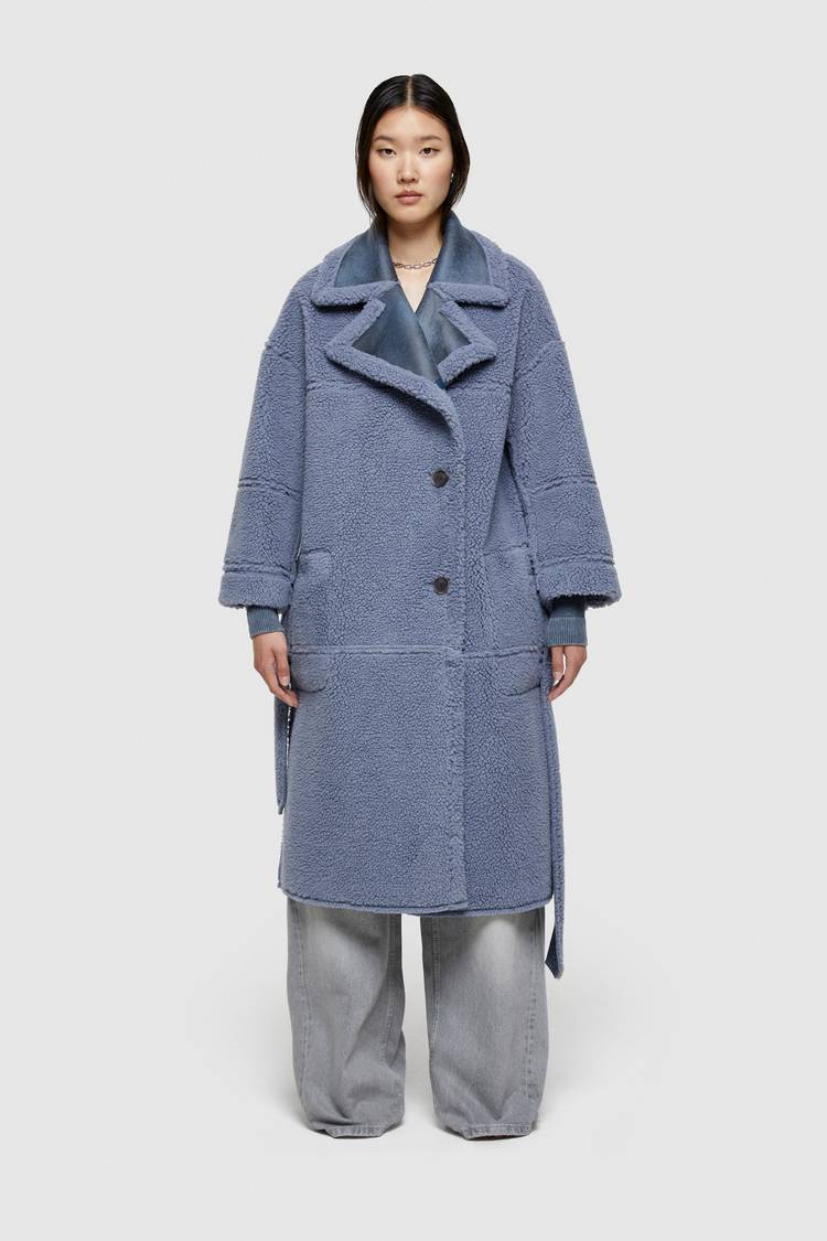 Oof Wear CAPPOTTO LUNGO REVERSIBILE 9263 IN ECO-MONTONE - CERULEO/CARTA DA ZUCCHERO Italia