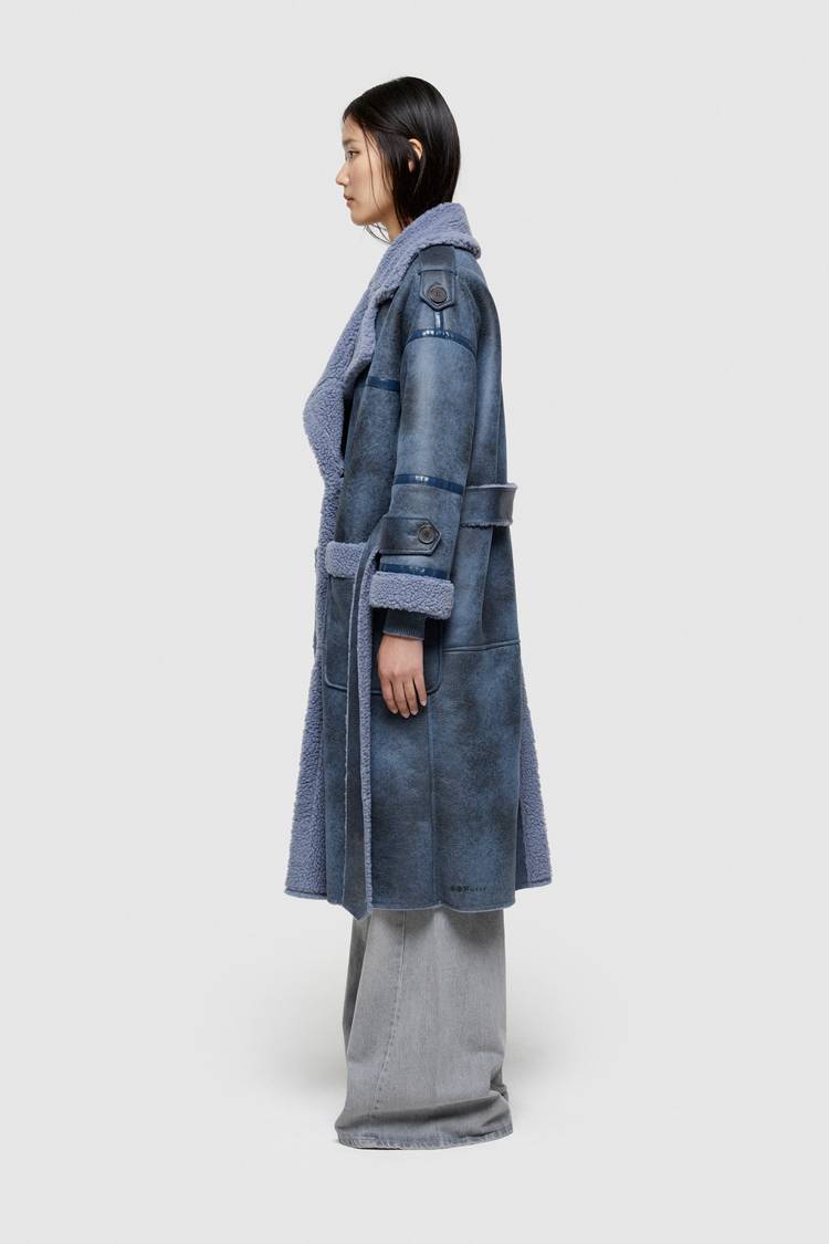 Oof Wear CAPPOTTO LUNGO REVERSIBILE 9263 IN ECO-MONTONE - CERULEO/CARTA DA ZUCCHERO Italia