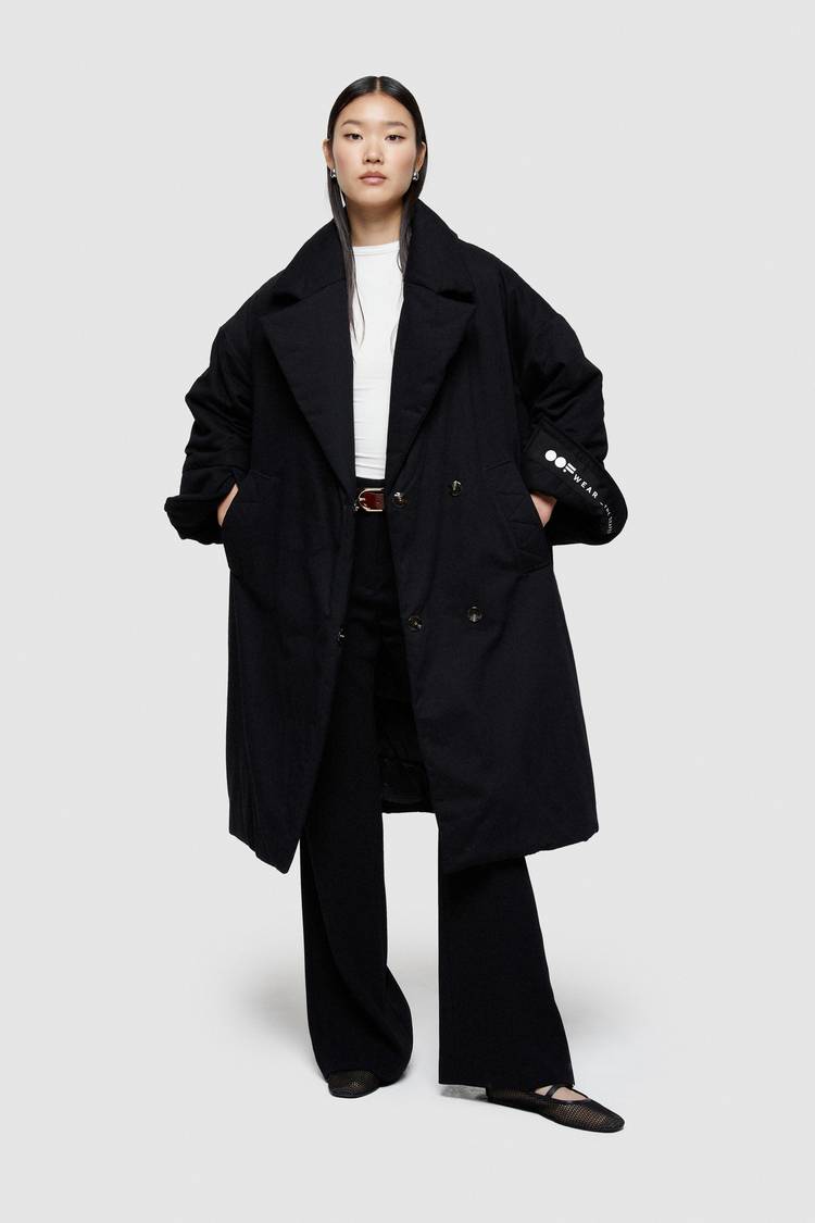 Oof Wear GIACCA LUNGA 9244 IN GABARDINA DI COTONE - NERO In Linea