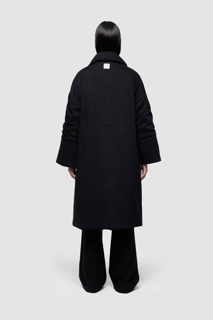 Oof Wear GIACCA LUNGA 9244 IN GABARDINA DI COTONE - NERO In Linea