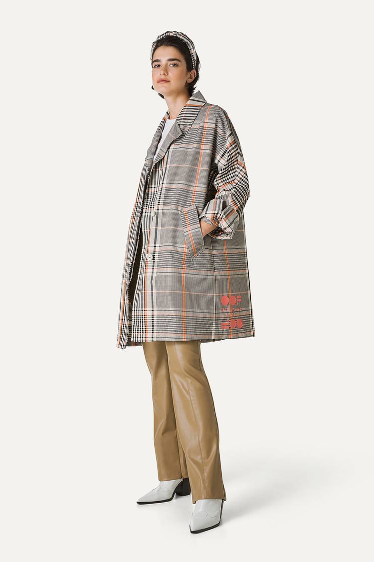 Oof Wear TRENCH IN NYLON MEMORY A DISEGNO CHECK 9138 - ARANCIO/CREMA Spedizione Gratuita