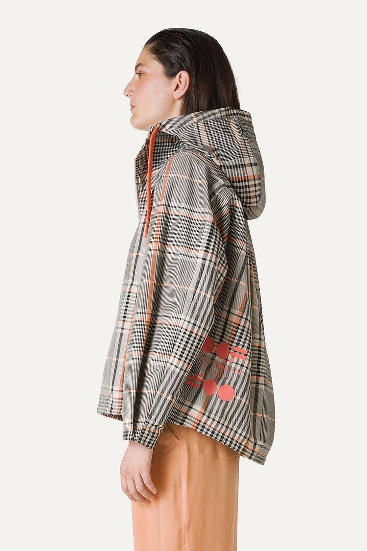 Oof Wear GIACCA CORTA IN NYLON MEMORY CON ARRICIO SULLA SCHIENA A DISEGNO CHECK 9139 - ARANCIO/CREMA Acquista Ora