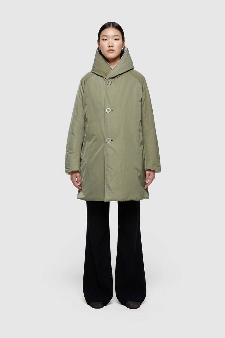Oof Wear IMPERMEABILE REVERSIBILE 9410 IN NYLON MEMORY CON CAPPUCCIO - PANNA/VERDE MILITARE Presa
