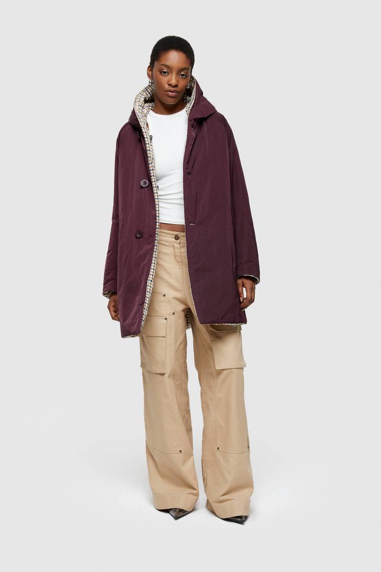 Oof Wear IMPERMEABILE REVERSIBILE 9410 IN NYLON MEMORY CON CAPPUCCIO - MARRONE/PRUGNA Sconto