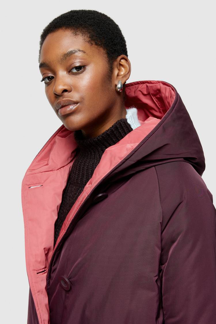 Oof Wear IMPERMEABILE REVERSIBILE 9410 IN NYLON MEMORY CON CAPPUCCIO - PRUGNA/DUST ROSE Offerta
