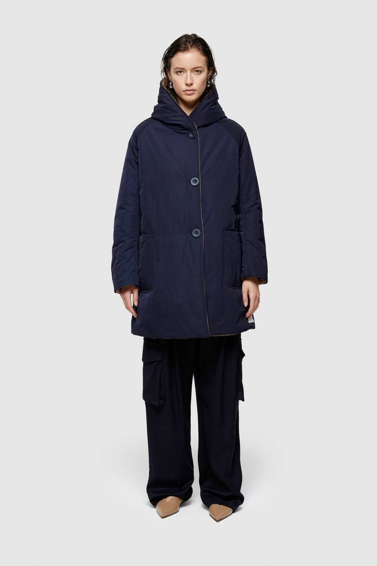 Oof Wear IMPERMEABILE REVERSIBILE 9410 IN NYLON MEMORY CON CAPPUCCIO - BLU NOTTE/CAMMELLO In Vendita