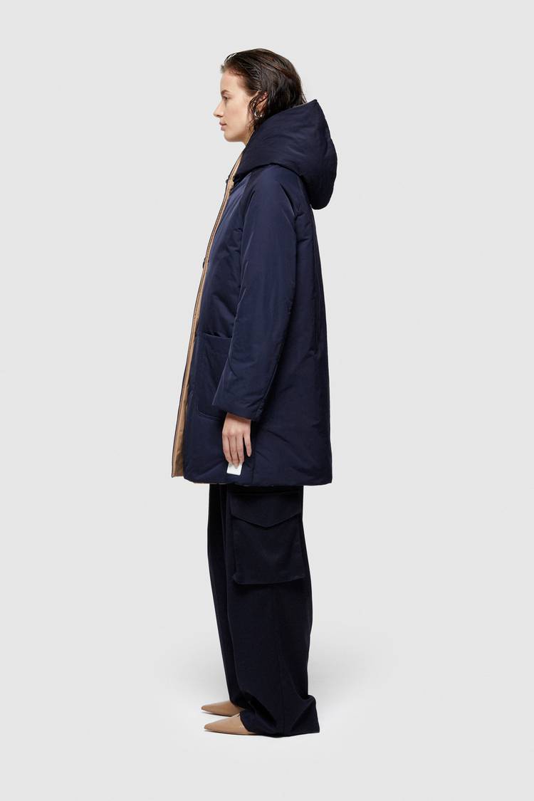 Oof Wear IMPERMEABILE REVERSIBILE 9410 IN NYLON MEMORY CON CAPPUCCIO - BLU NOTTE/CAMMELLO In Vendita
