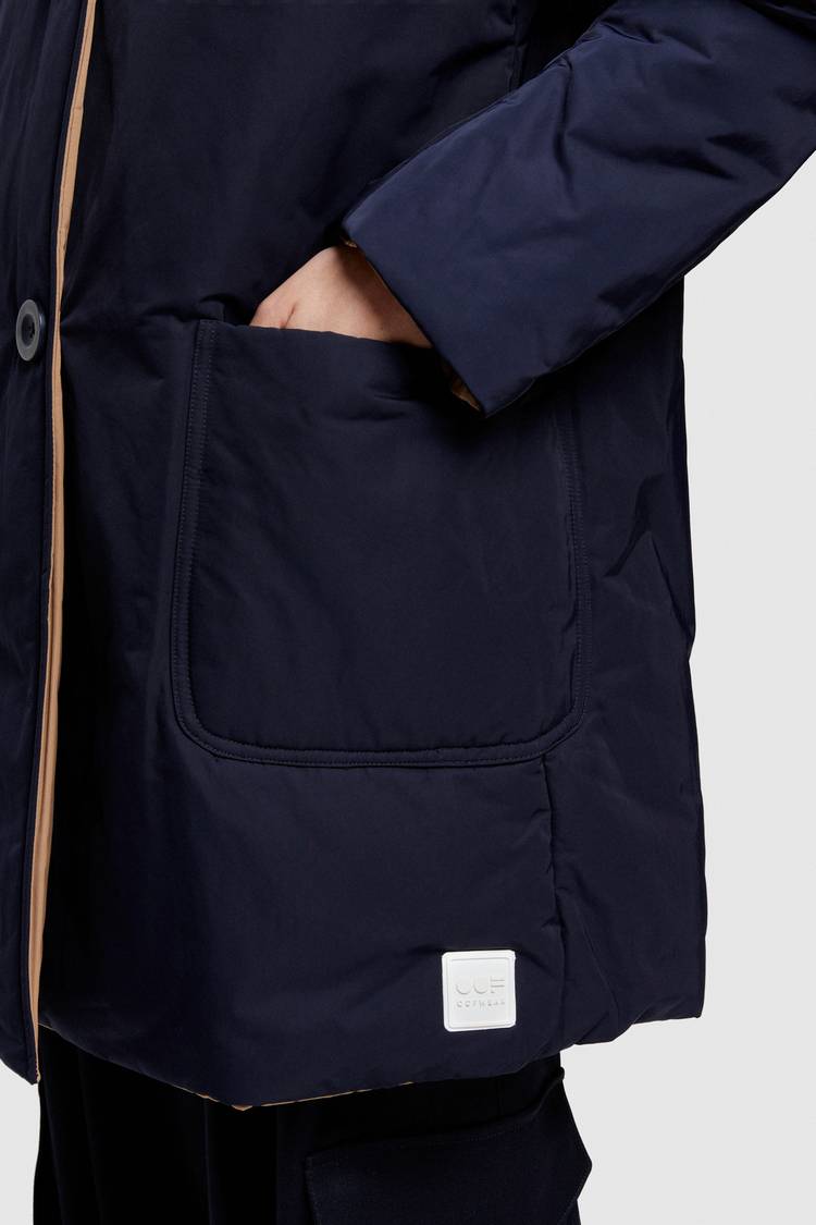 Oof Wear IMPERMEABILE REVERSIBILE 9410 IN NYLON MEMORY CON CAPPUCCIO - BLU NOTTE/CAMMELLO In Vendita