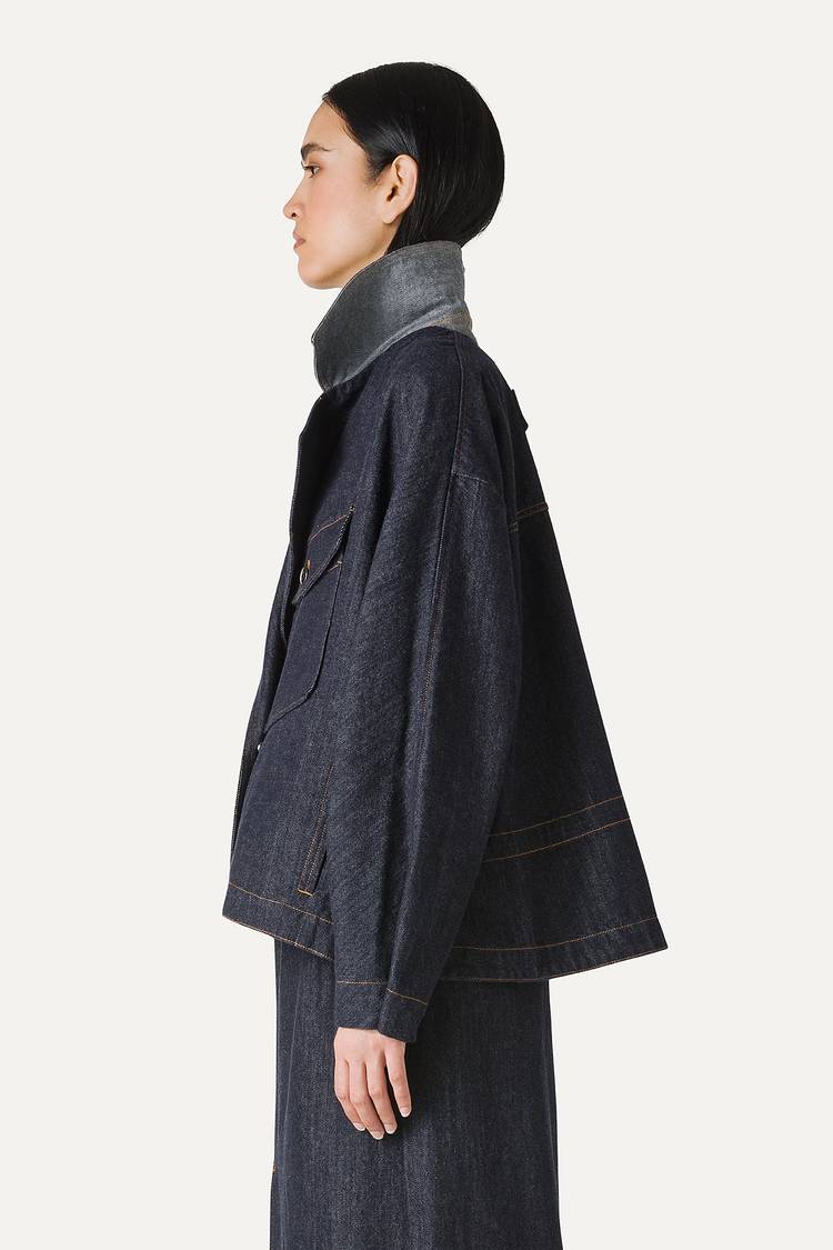 Oof Wear TRENCH CORTO IN DENIM LAVATO 9202 - BLU SCURO In Saldo
