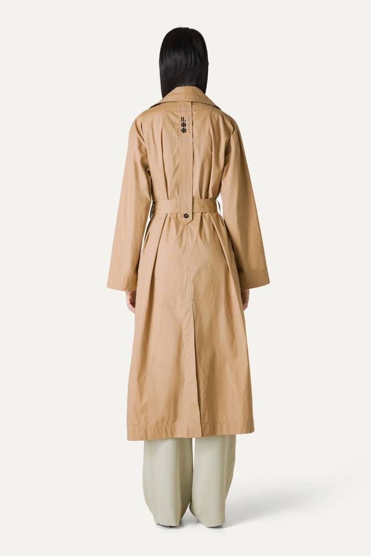 Oof Wear TRENCH LUNGO IN GABARDINA DI COTONE LEGGERO 9203 - NATURALE Nuova