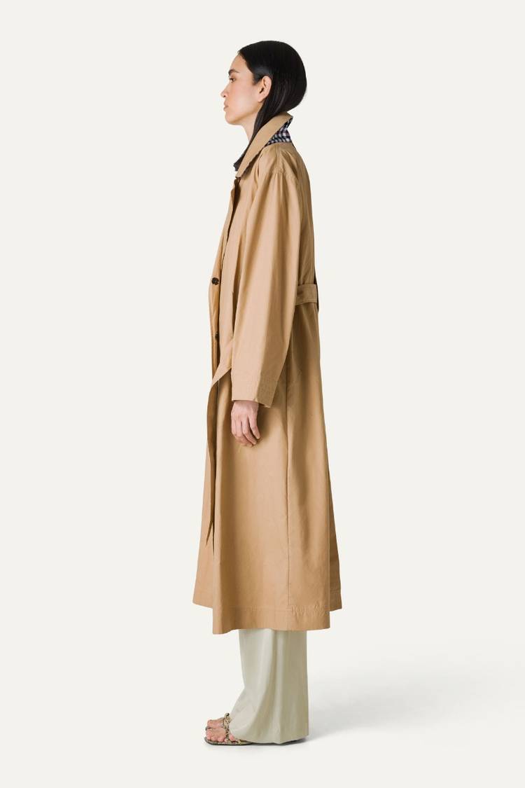 Oof Wear TRENCH LUNGO IN GABARDINA DI COTONE LEGGERO 9203 - NATURALE Nuova