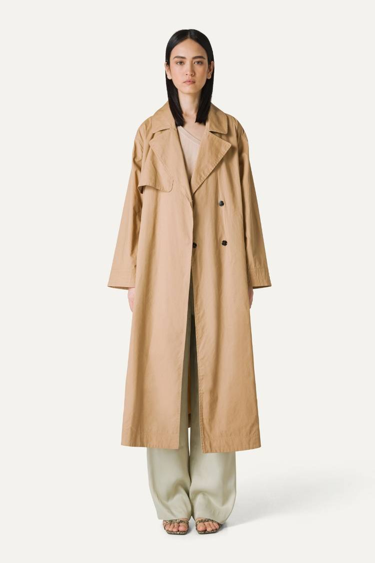Oof Wear TRENCH LUNGO IN GABARDINA DI COTONE LEGGERO 9203 - NATURALE Nuova