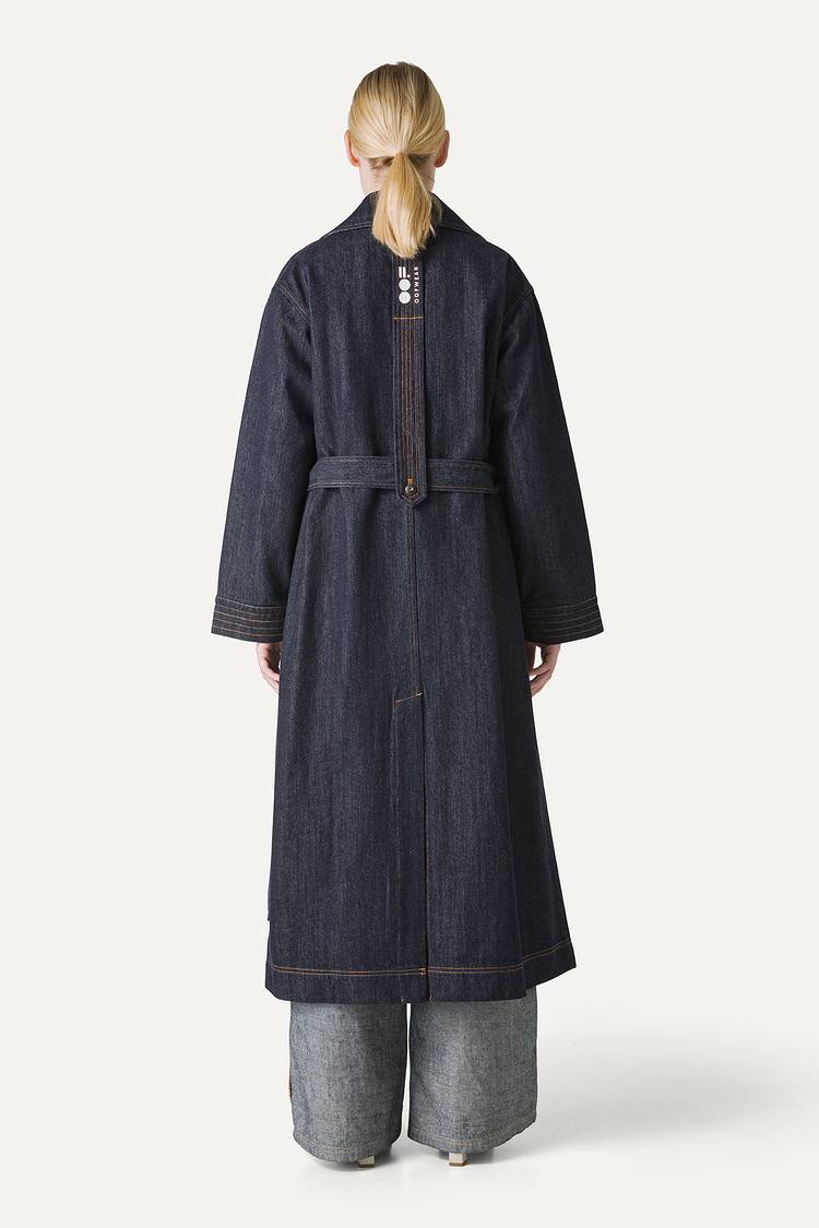 Oof Wear TRENCH LUNGO IN DENIM LAVATO 9203 - BLU SCURO Moda