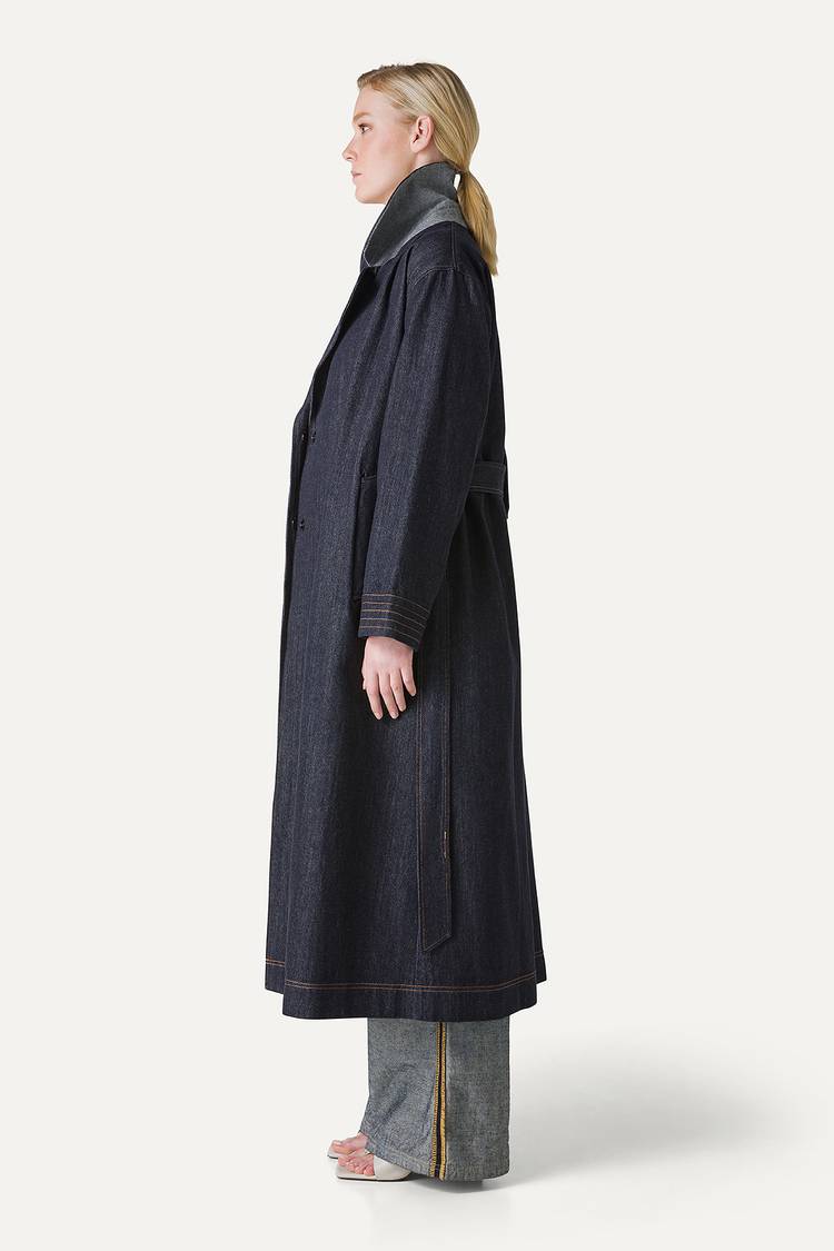 Oof Wear TRENCH LUNGO IN DENIM LAVATO 9203 - BLU SCURO Moda