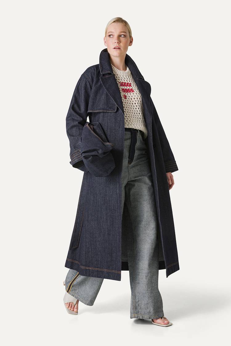 Oof Wear TRENCH LUNGO IN DENIM LAVATO 9203 - BLU SCURO Moda