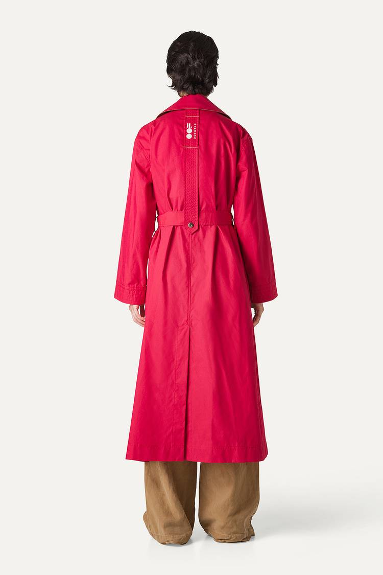 Oof Wear TRENCH LUNGO IN GABARDINA DI COTONE LEGGERO 9203 - LAMPONE Nuovo