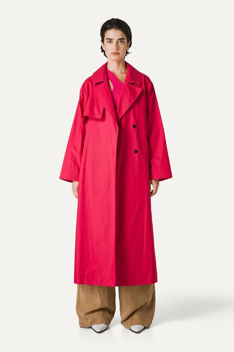 Oof Wear TRENCH LUNGO IN GABARDINA DI COTONE LEGGERO 9203 - LAMPONE Nuovo