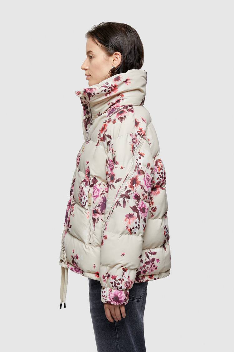 Oof Wear GIACCA CORTA 9251 IN NYLON CON STAMPA FLOREALE - SABBIA/ROSA In Linea