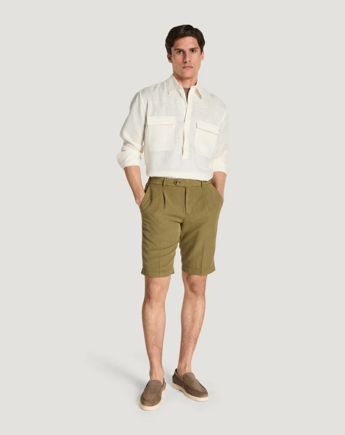 Pantaloni Torino Bermuda in cotone e lino batavia In Saldo