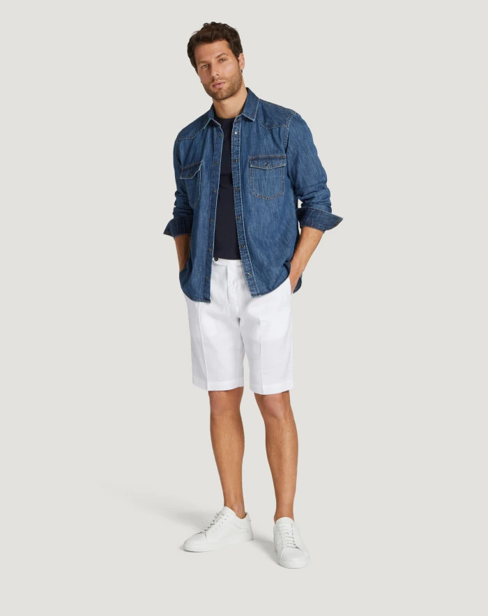 Pantaloni Torino Bermuda in lino stretch délavé Cyber Monday