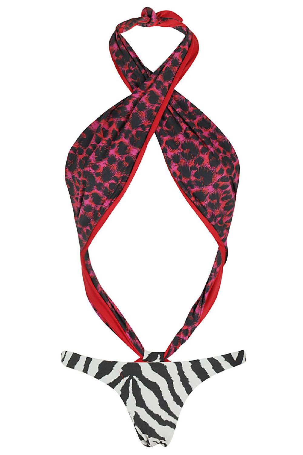 REINA OLGA Costume Trikini Showpony Red Leo White Zebra Vendita Economica