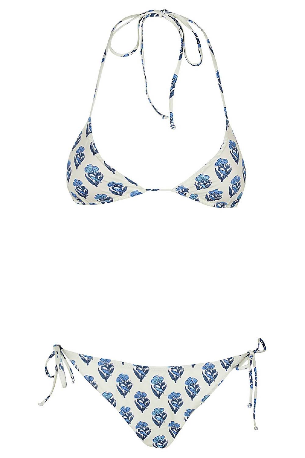 MC2 SAINT BARTH Bikini Slip Flower Bianco e blu Offerta speciale