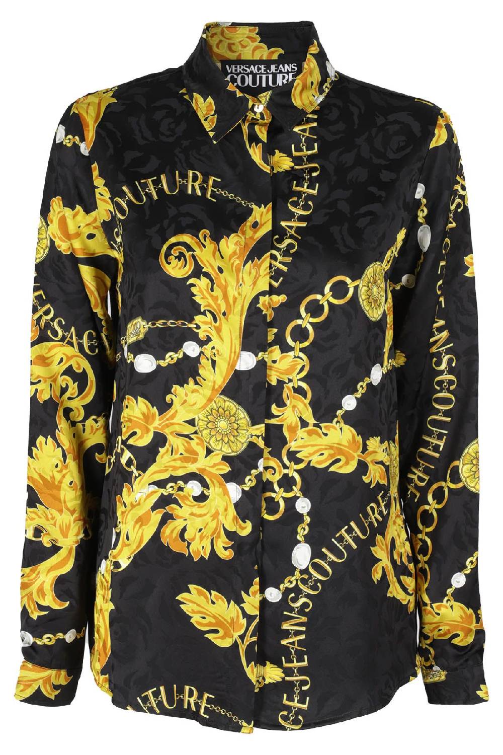 VERSACE JEANS COUTURE Camicia Jacquard Chain Oro Nero Spedizione gratuita