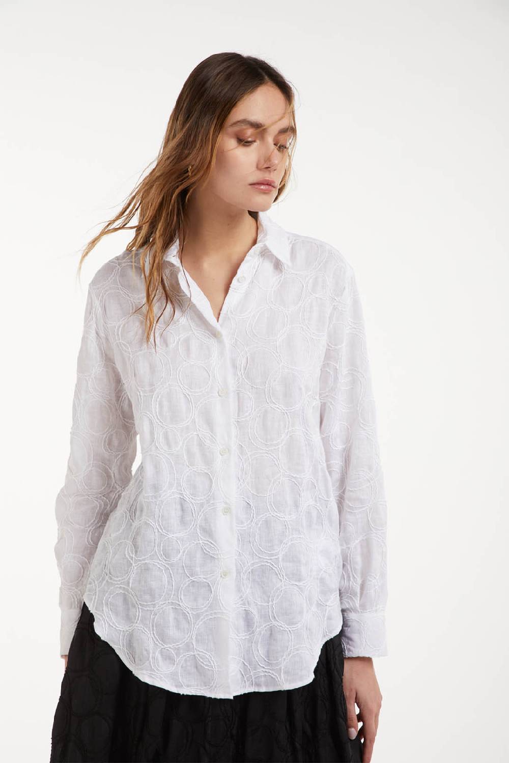 Piazza Sempione Camicia in lino e cotone ricamata Outlet
