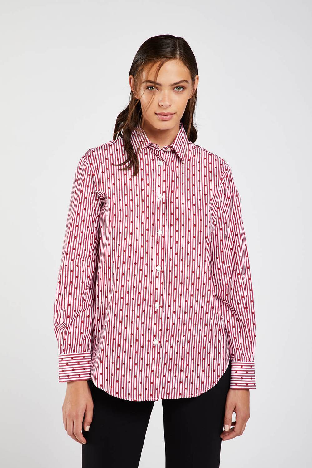 Piazza Sempione Camicia stampata a righe e pois Qualità