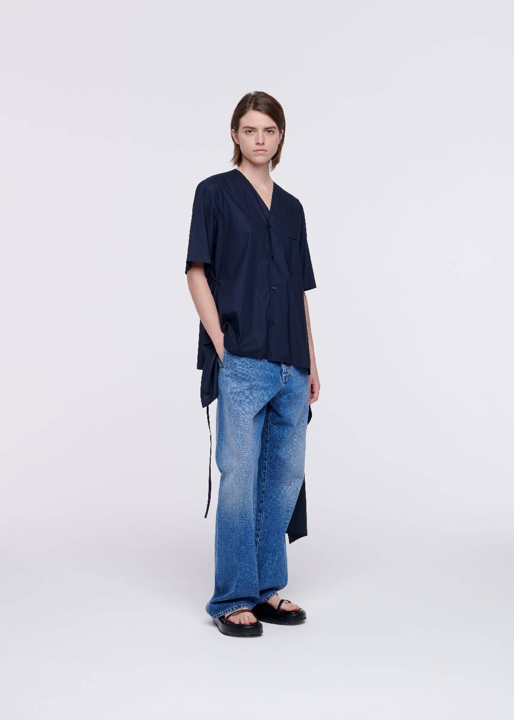 Plan C CAMICIA DI COTONE BLU CON STRASCICO Fino al 60% di sconto