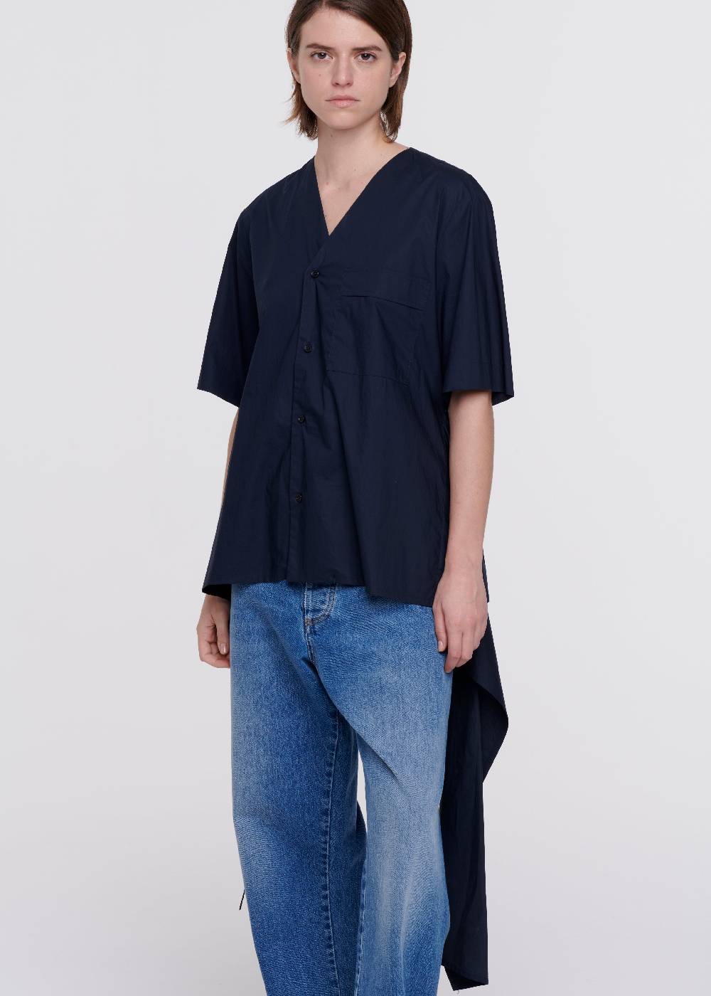 Plan C CAMICIA DI COTONE BLU CON STRASCICO Fino al 60% di sconto